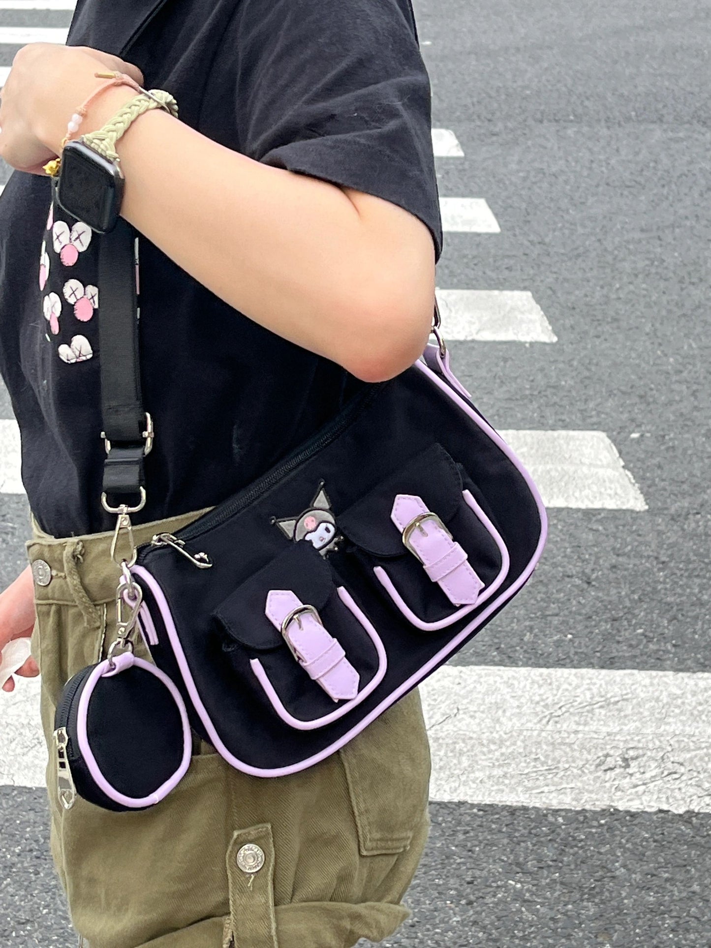 Sanrio Hobo Bag for Women Canvas Shoulder Crossbody Bags Y2K Small Clutch Totes Handbag Evening Armpit Top Handle Purse