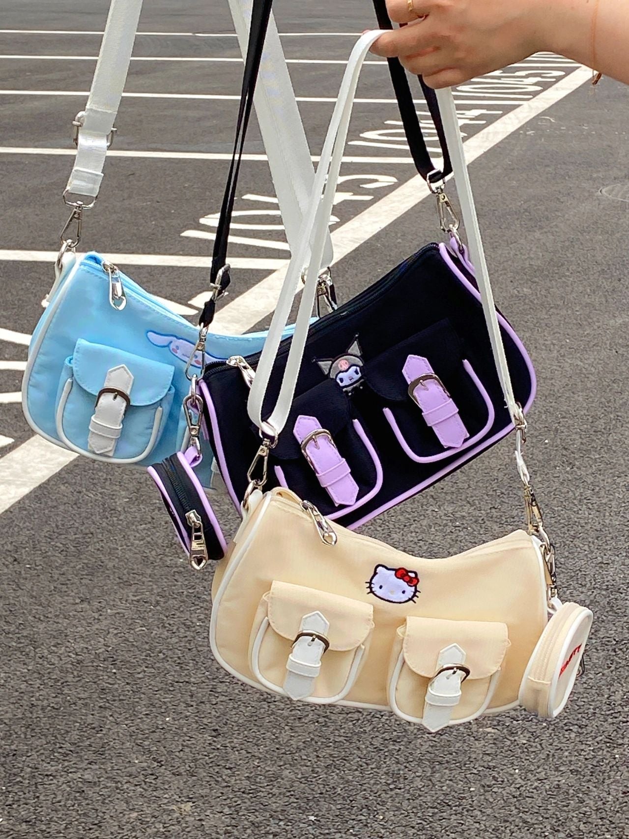 Sanrio Hobo Bag for Women Canvas Shoulder Crossbody Bags Y2K Small Clutch Totes Handbag Evening Armpit Top Handle Purse