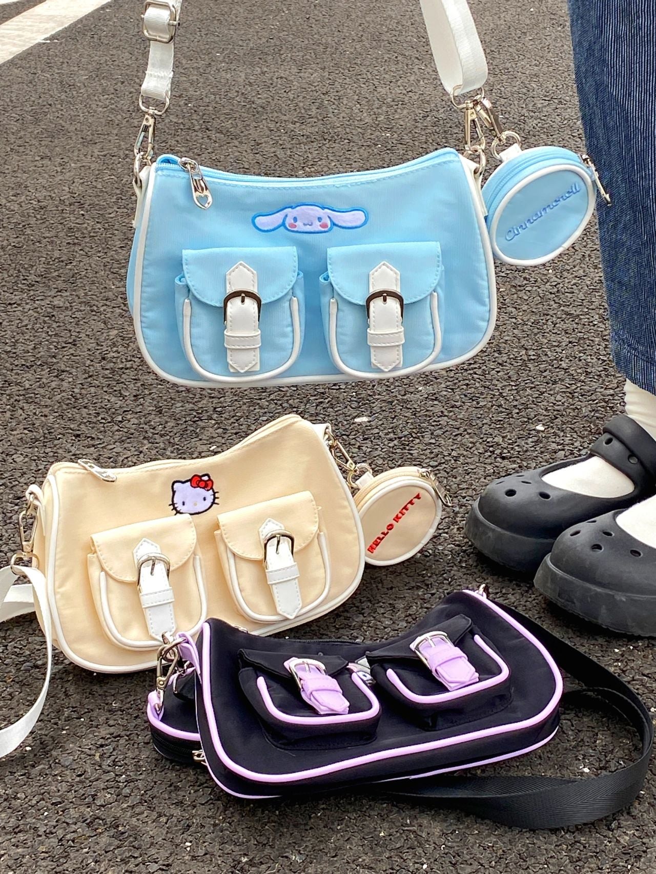 Sanrio Hobo Bag for Women Canvas Shoulder Crossbody Bags Y2K Small Clutch Totes Handbag Evening Armpit Top Handle Purse