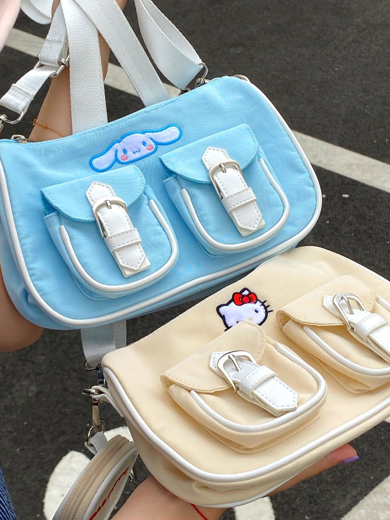 Sanrio Hobo Bag for Women Canvas Shoulder Crossbody Bags Y2K Small Clutch Totes Handbag Evening Armpit Top Handle Purse