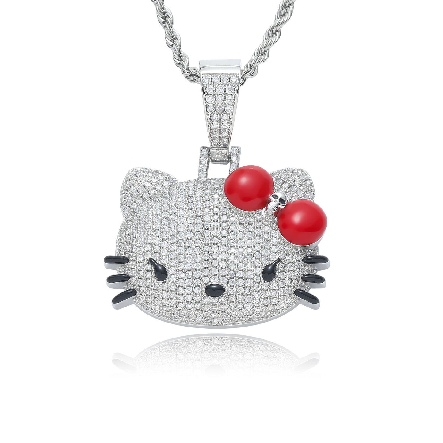 Hellokitty Sparkly Necklace Shiny Rhinestone Tennis Chain Necklace Punk Rock Style Jewelry(Velvet Gift Box Packing)