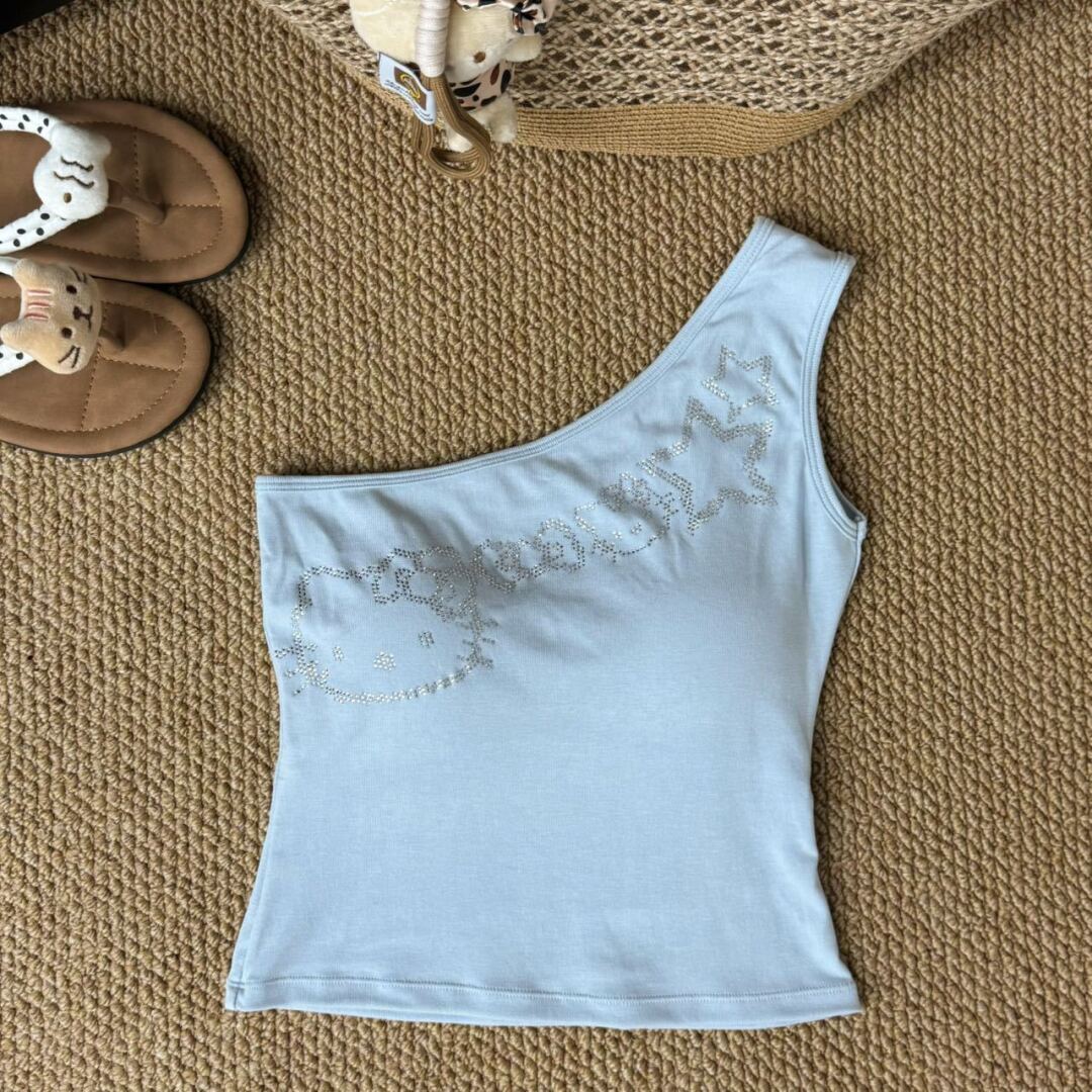 Hellokitty One Shoulder Tank Tops Summer Going Out Tops Asymmetrical Sleeveless Shirts