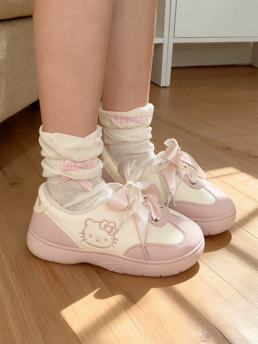 Hellokitty Cute Sneakers Ribbon Shoe Laces Casual Fashion Comfortable Classic Fall Shoes