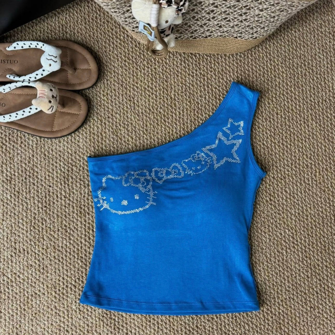 Hellokitty One Shoulder Tank Tops Summer Going Out Tops Asymmetrical Sleeveless Shirts