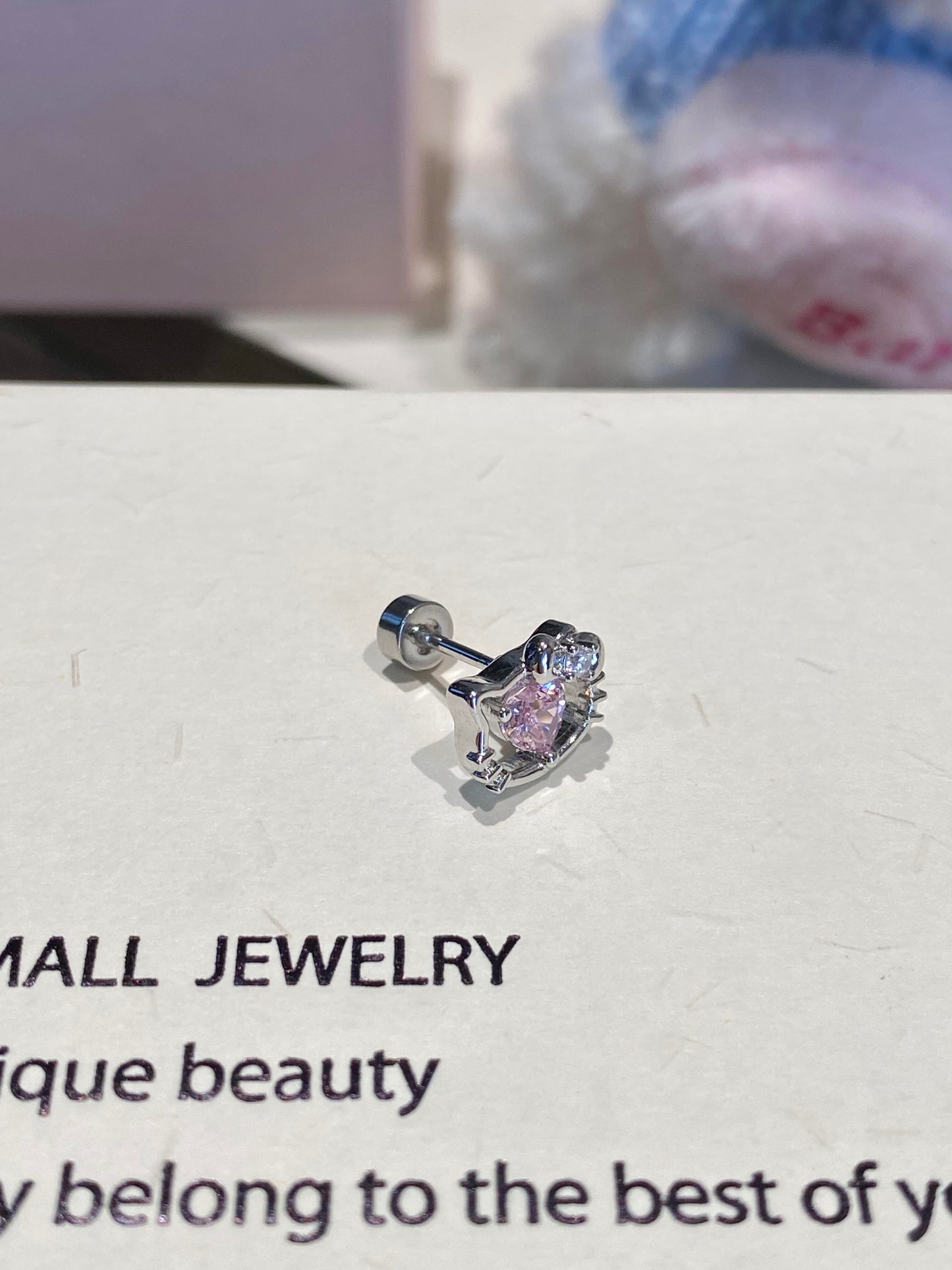 Hollow out Hello Kitty Titanium Steel Rhinestone Helix Earrings