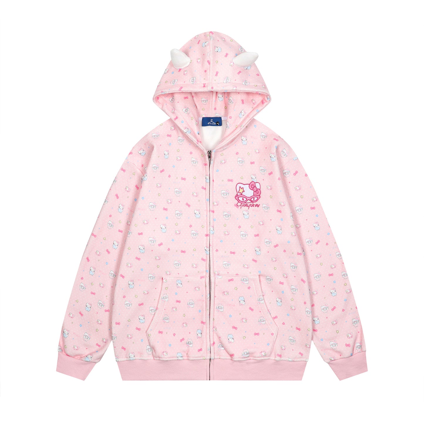 Hellokitty Cute Hoodies Fall Jacket Oversized Sweatshirts Casual Drawstring Zip Up Y2K Hoodie with Pocket