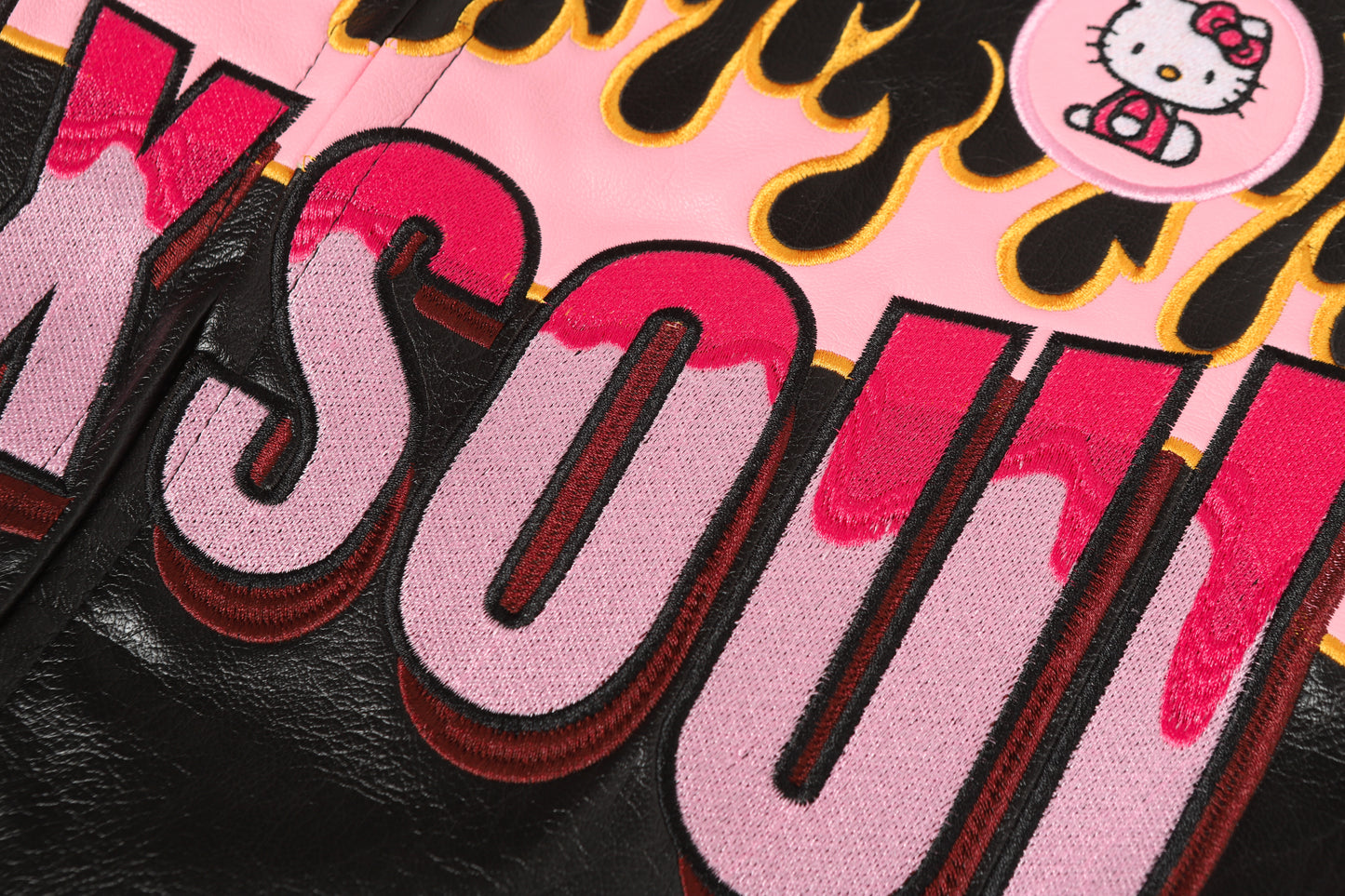 Hellokitty Pink Flame Faux Leather Jacket Oversized Racing Motorcycle Jackets Moto Coats Unisex Trendy Streetwear Jacket