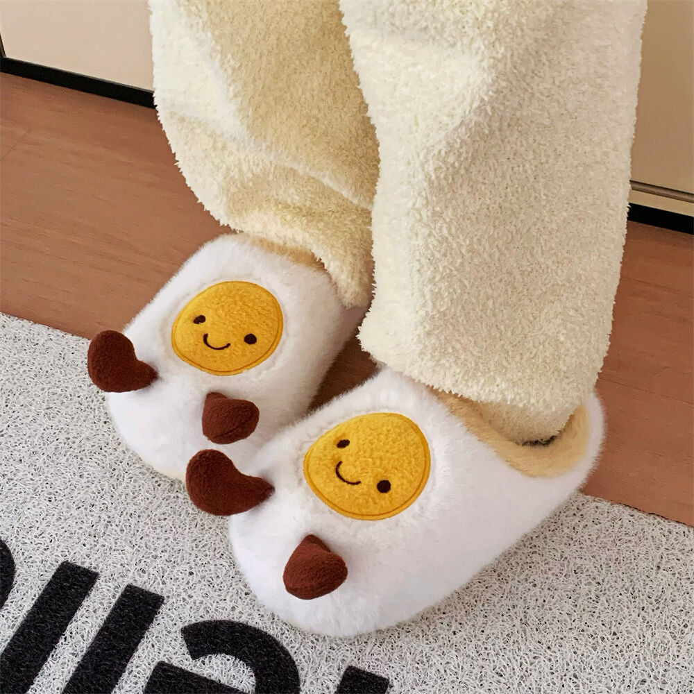 Fried Egg Jellycat Fuzzy Scuff Slippers Soft Comfy Memory Foam Non-slip Indoor House Shoes