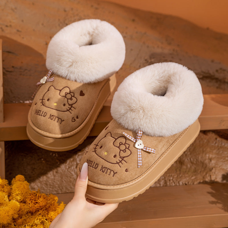 【 Holiday Deals🔥】Hellokitty Fuzzy Slippers Fluffy Fall Winter House Cute Shoes Indoor and Outdoor