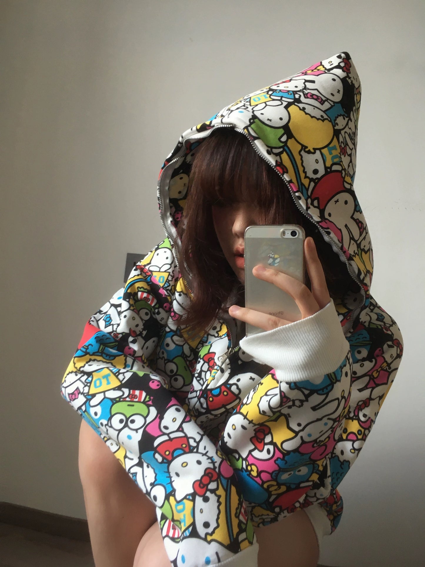 Sanrio Colorful Hoodies Fall Jacket Oversized Sweatshirts Casual Drawstring Zip Up Y2K Hoodie with Pocket