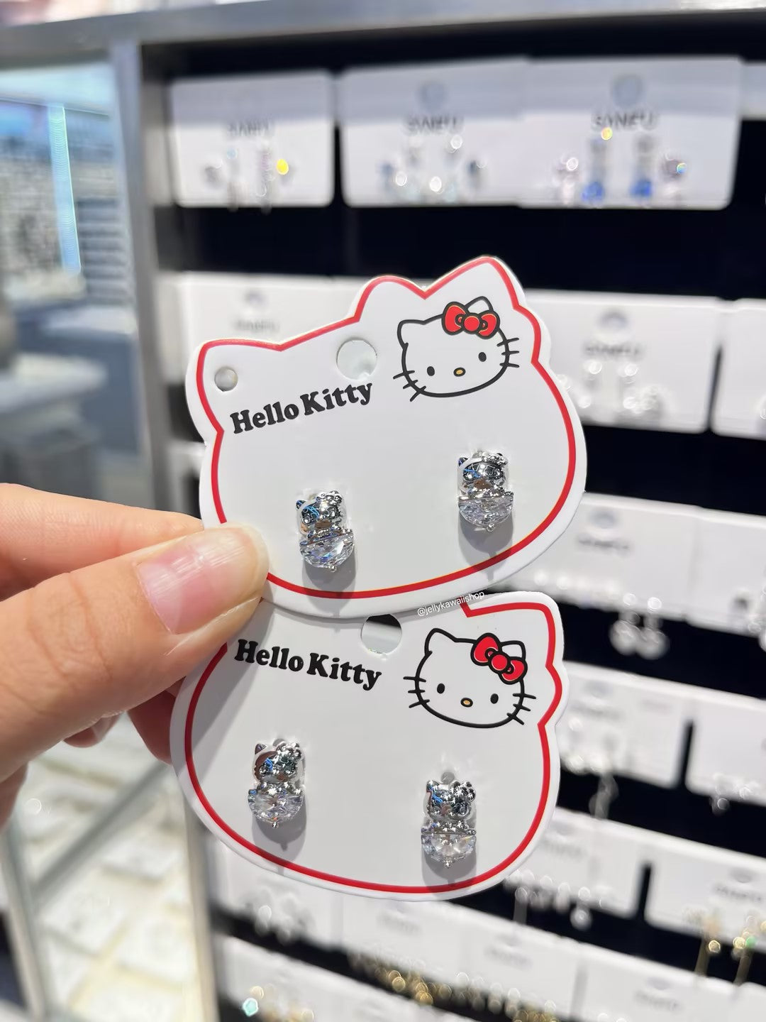 Hello Kitty Sparkling Openwork Bow Pendant Earrings 2PCS