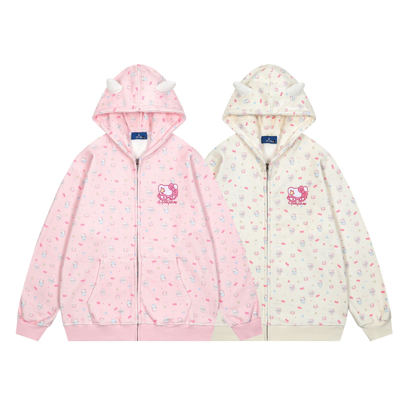 Hellokitty Cute Hoodies Fall Jacket Oversized Sweatshirts Casual Drawstring Zip Up Y2K Hoodie with Pocket