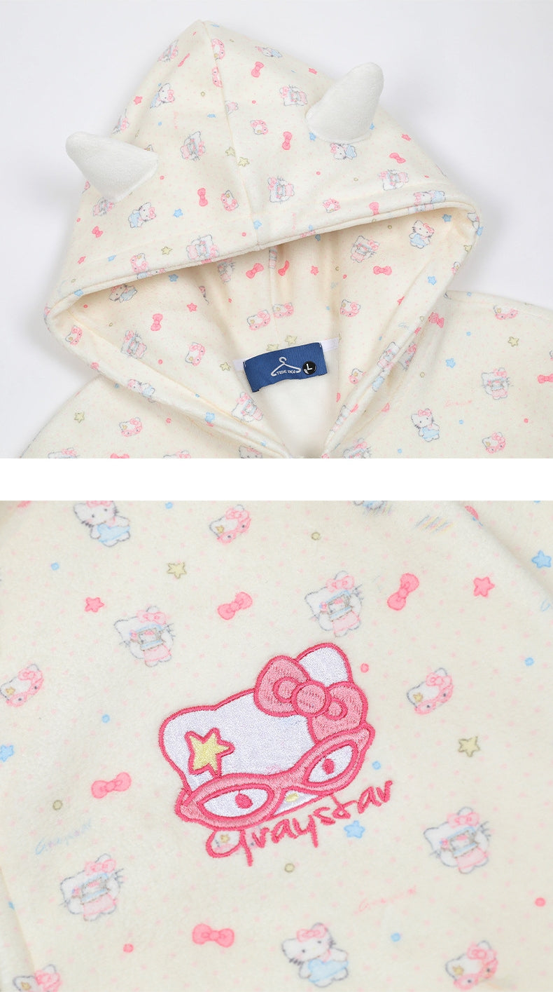 Hellokitty Cute Hoodies Fall Jacket Oversized Sweatshirts Casual Drawstring Zip Up Y2K Hoodie with Pocket