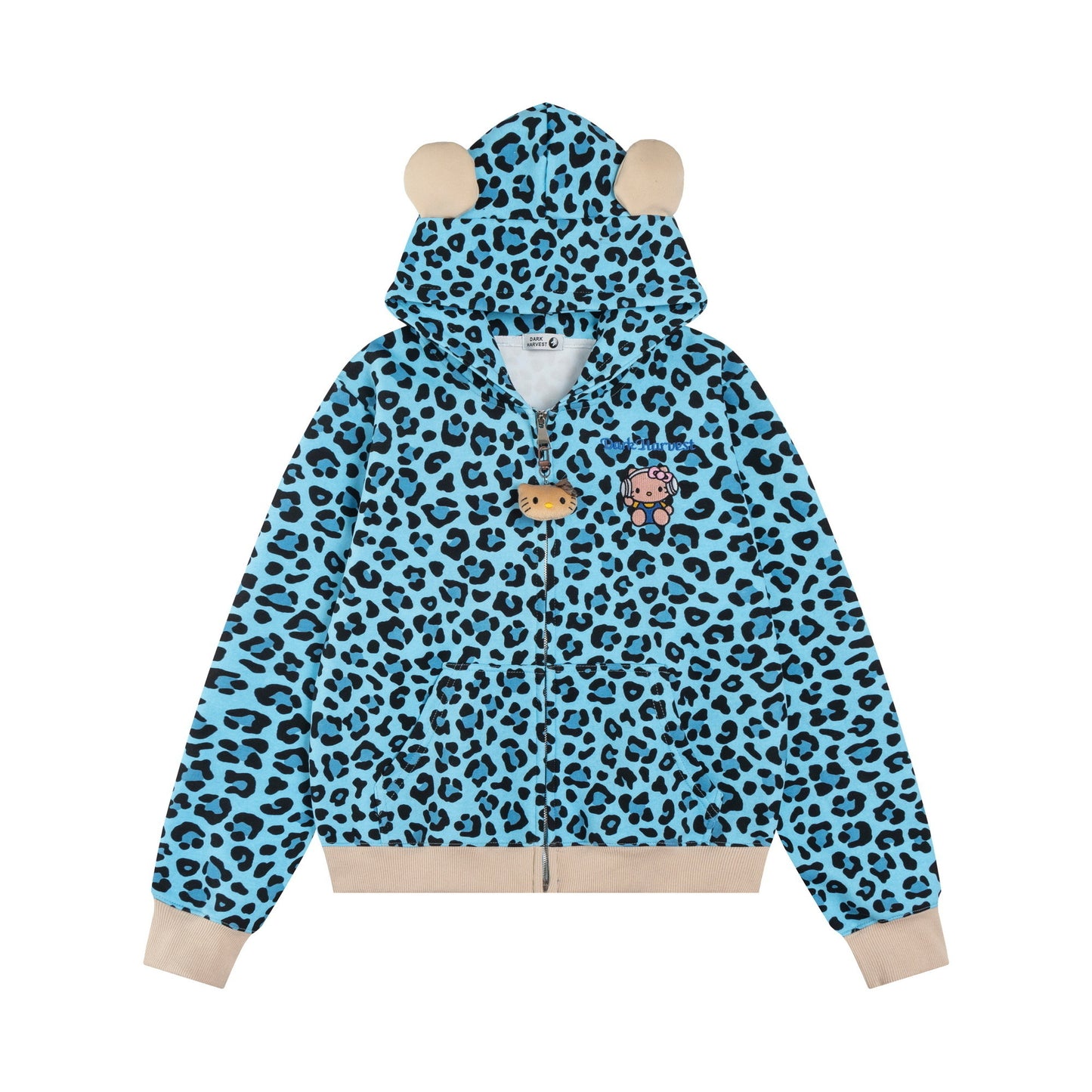 Hellokitty Leopard Print Hoodies Fall Jacket Sweatshirts Casual Drawstring Zip Up Y2K Hoodie with Pocket