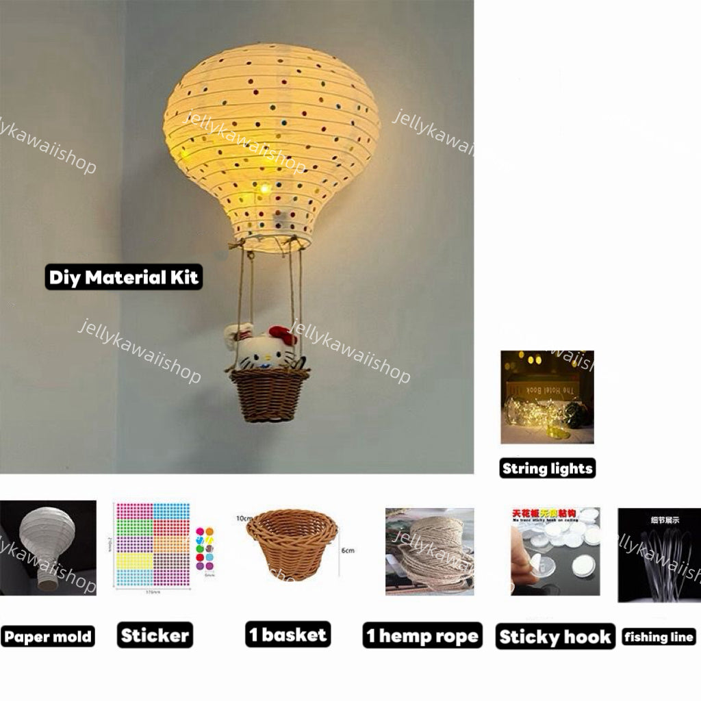 Hellokitty Plushie + DIY Making Kit for Hot Air Balloon Lantern, Remote-Controlled Light