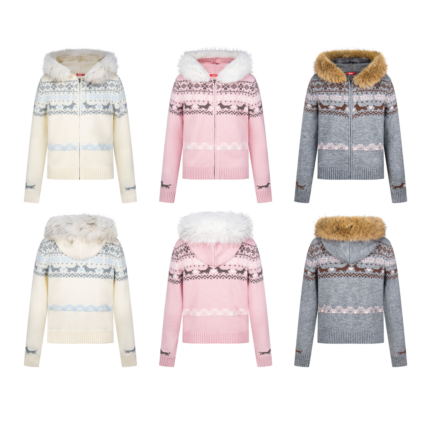 Girly Zip Up Hooded Cardigan Sweater with Fur Hood Jackets Knitted Drop Shoulder Fall Clothes Winter Hoodies Outerwear