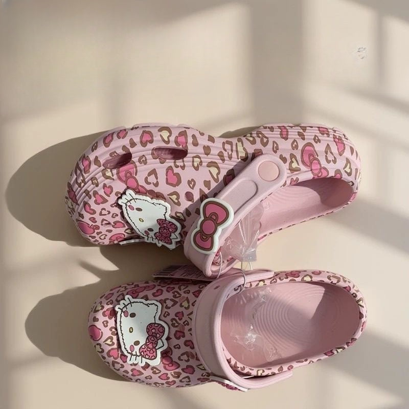Hello Kitty Pink Leopard Print Beach Shoes Clogs Slip on Water Casual Sandal Shoes