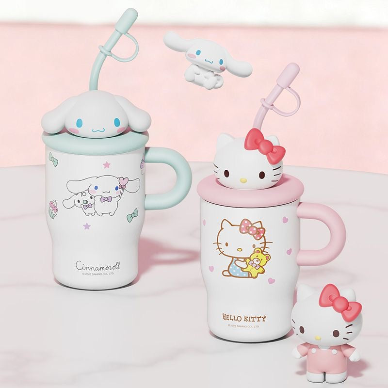 Sanrio Hellokitty 500ml Tumbler with Handle Stainless Steel Insulated Cup with Lid & Straw Water Bottle Cupholder Friendly Women Travel Mug