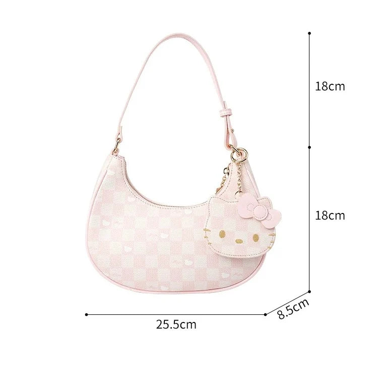 Hellokitty Pink Clutch Tote Handbags With Mirrored Bag Charms Zipper Closure Crossbody Bags Shoulder Purse Handbag for Women
