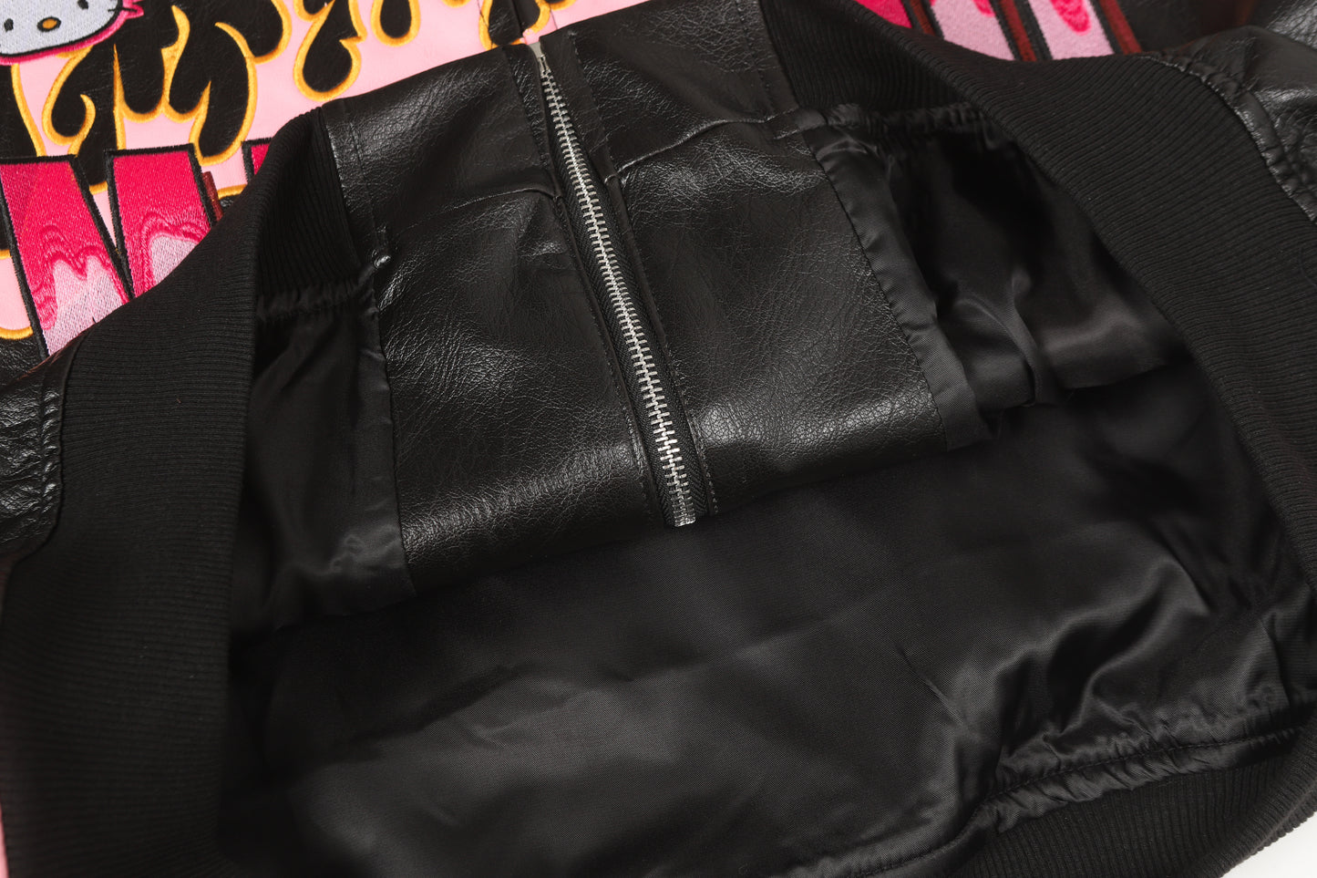 Hellokitty Pink Flame Faux Leather Jacket Oversized Racing Motorcycle Jackets Moto Coats Unisex Trendy Streetwear Jacket