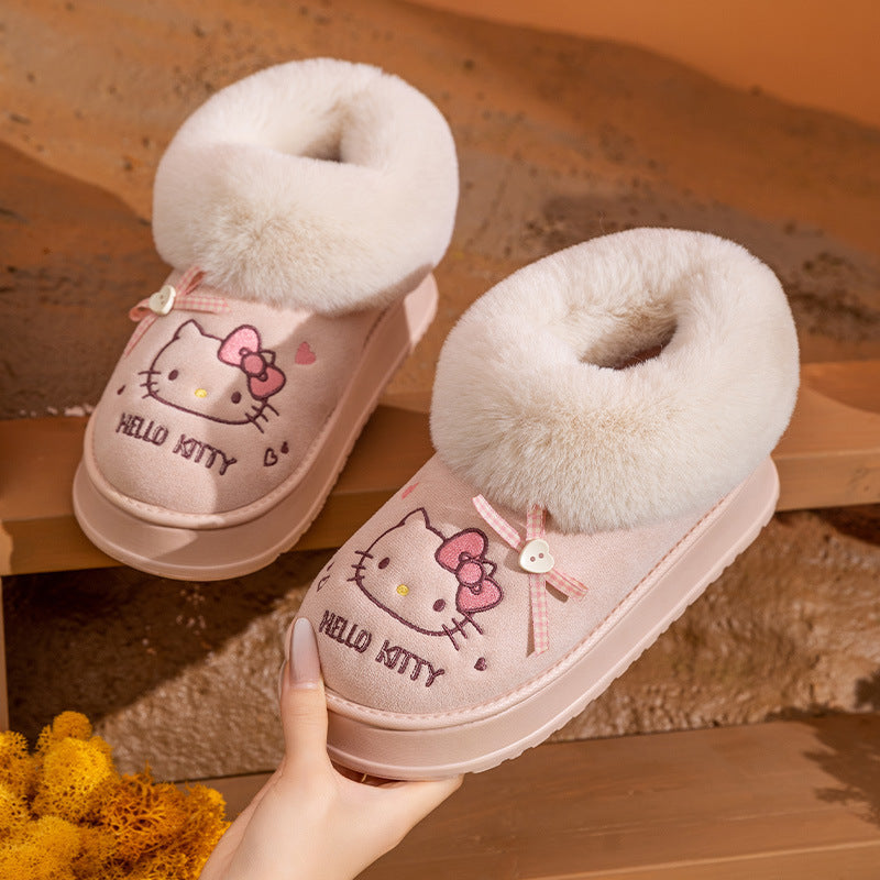 【 Holiday Deals🔥】Hellokitty Fuzzy Slippers Fluffy Fall Winter House Cute Shoes Indoor and Outdoor