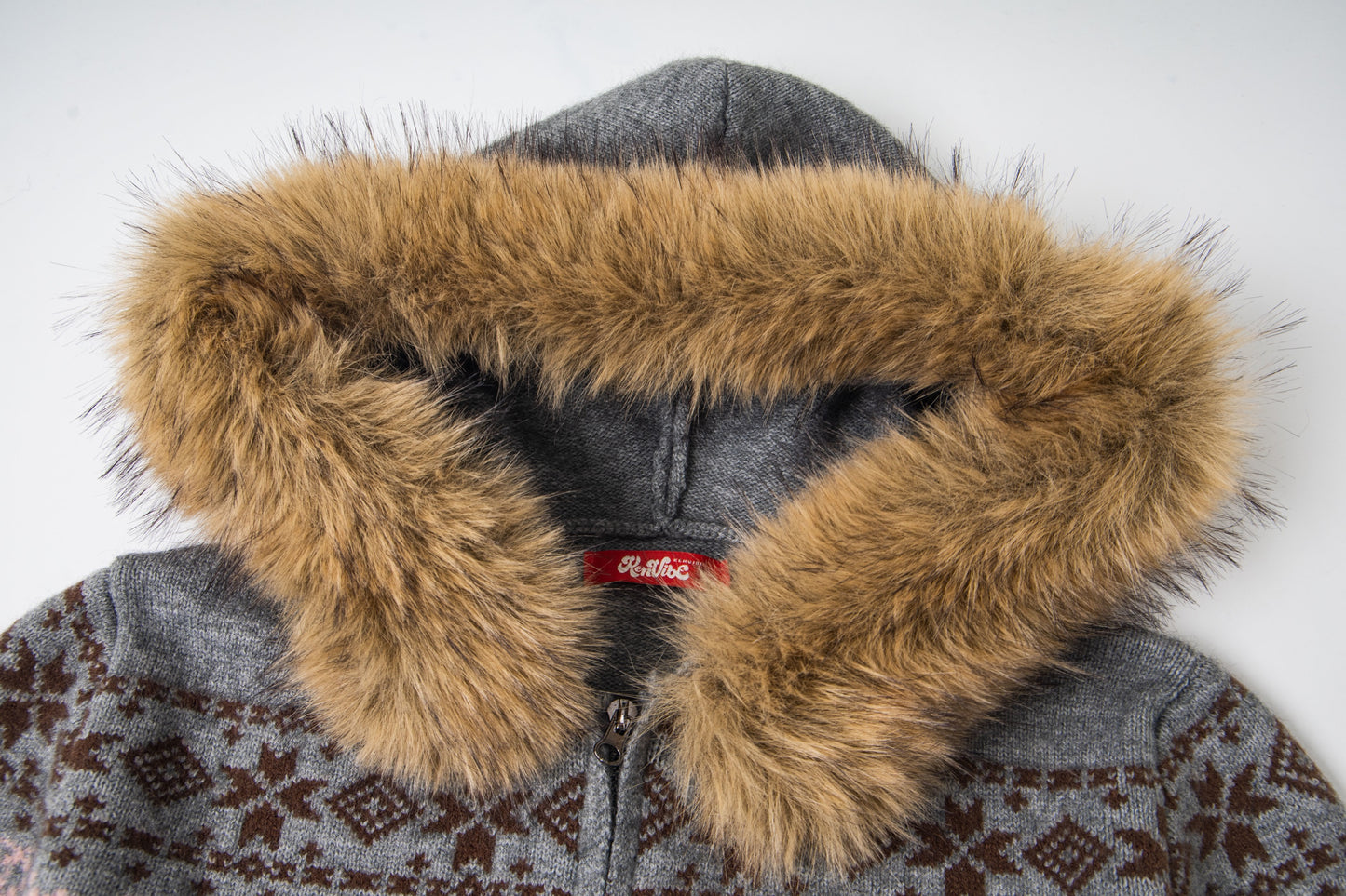 Girly Zip Up Hooded Cardigan Sweater with Fur Hood Jackets Knitted Drop Shoulder Fall Clothes Winter Hoodies Outerwear