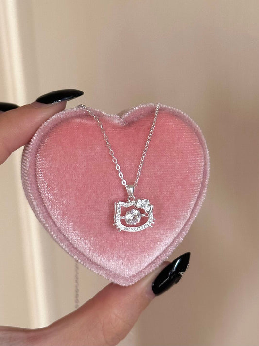 Hello Kitty Openwork Silver Necklace With Dancing Crystal