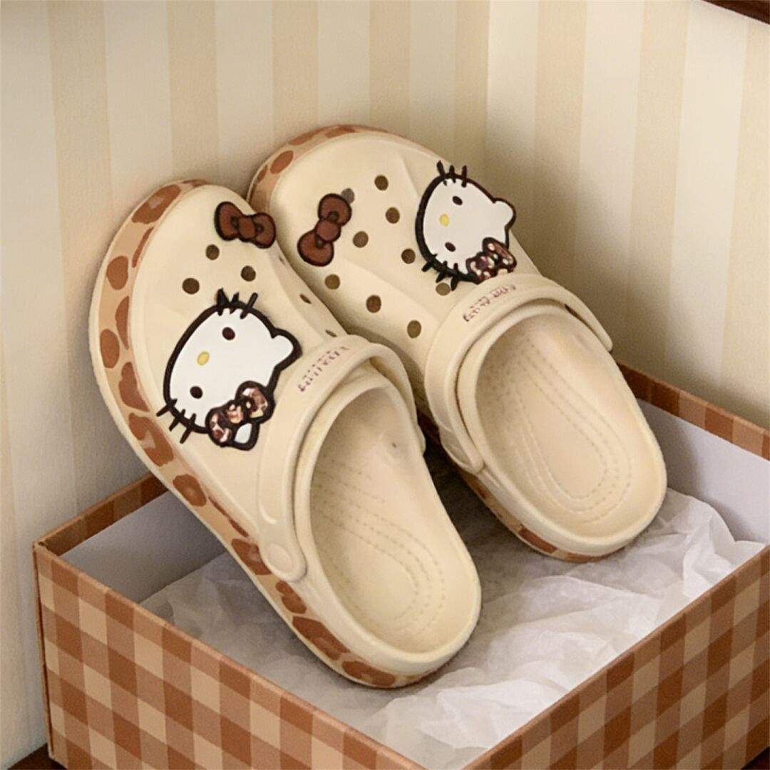 Hello Kitty Leopard-print Clogs Slip on Water Casual Sandal Shoes