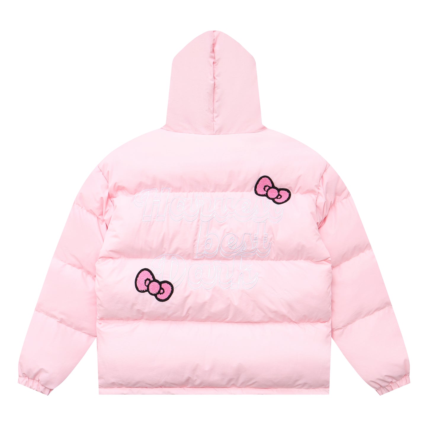 Hellokitty Winter Long Sleeve Zip Hooded Puffer Jacket Coat Pockets Baggy Short Down Coat