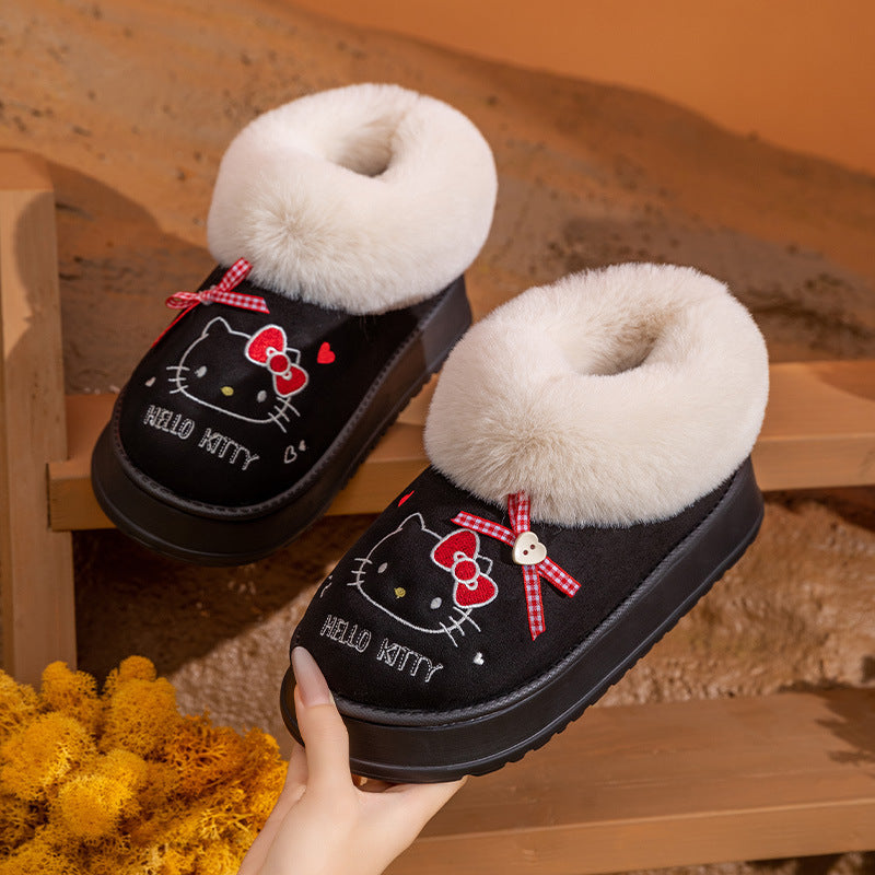【 Holiday Deals🔥】Hellokitty Fuzzy Slippers Fluffy Fall Winter House Cute Shoes Indoor and Outdoor