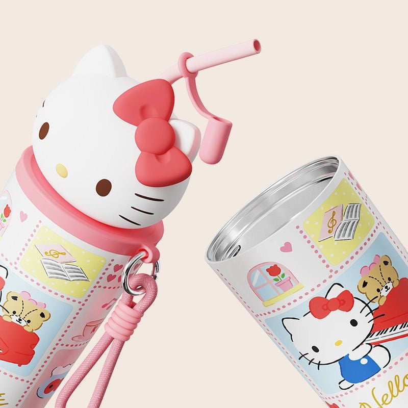 Sanrio Hellokitty 700ml Tumbler Stainless Steel Insulated Cup with Lid & Straw Water Bottle Cupholder Friendly Women Travel Mug