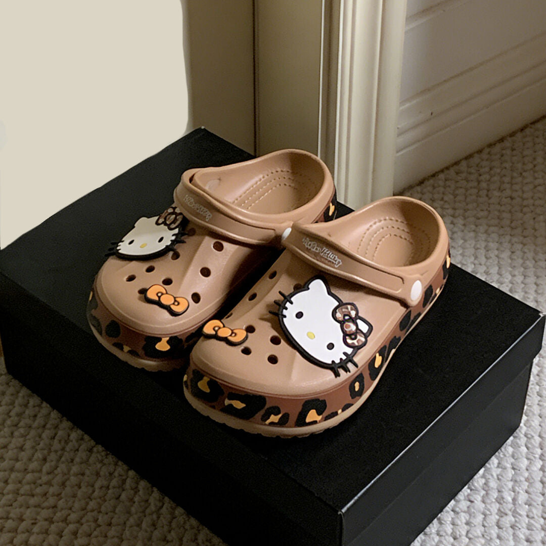 Hello Kitty Leopard-print Clogs Slip on Water Casual Sandal Shoes