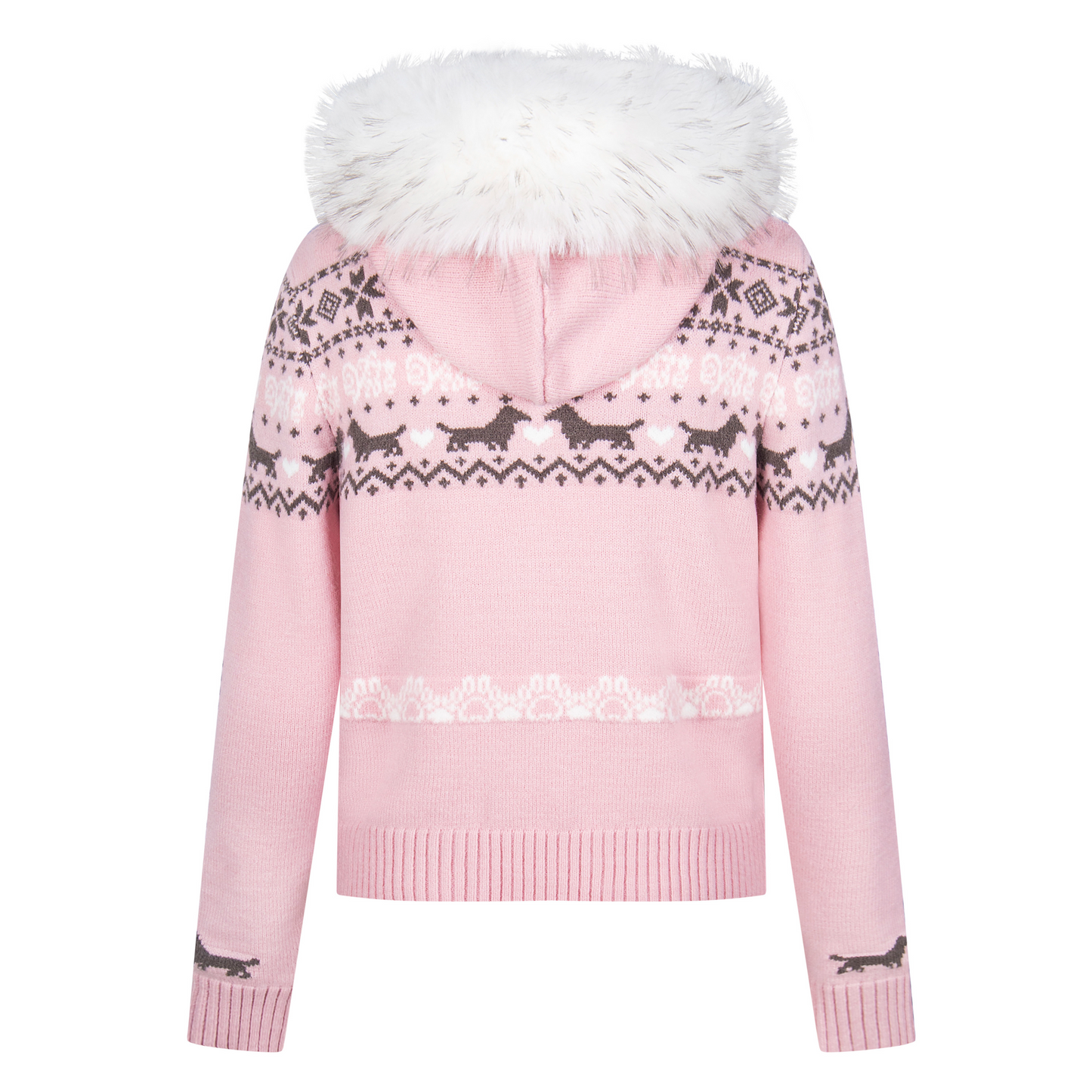 Girly Zip Up Hooded Cardigan Sweater with Fur Hood Jackets Knitted Drop Shoulder Fall Clothes Winter Hoodies Outerwear