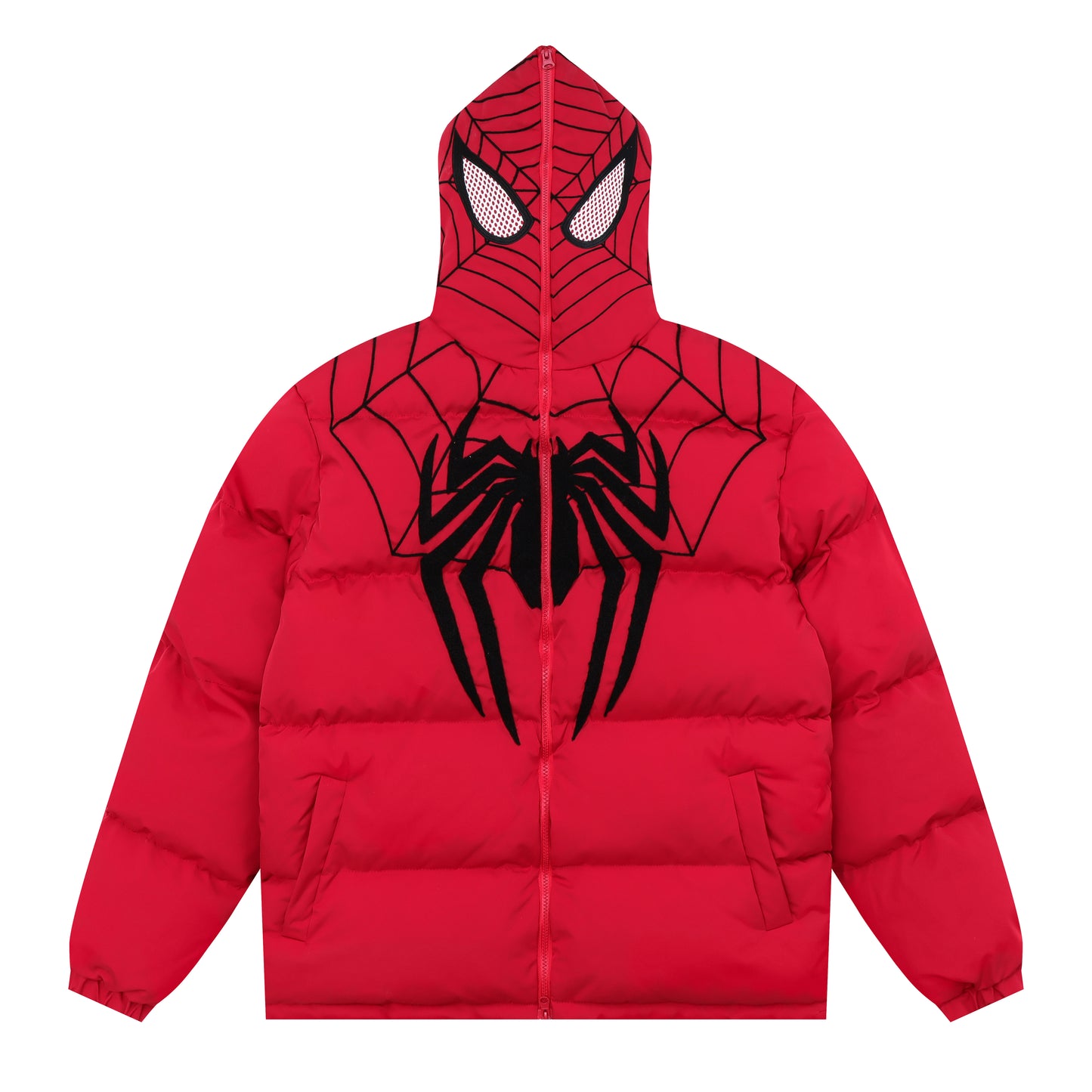 Spiderman Winter Long Sleeve Zip Hooded Puffer Jacket Coat Pockets Baggy Short Down Coat