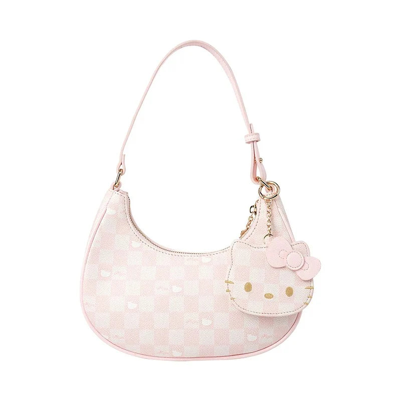 Hellokitty Pink Clutch Tote Handbags With Mirrored Bag Charms Zipper Closure Crossbody Bags Shoulder Purse Handbag for Women