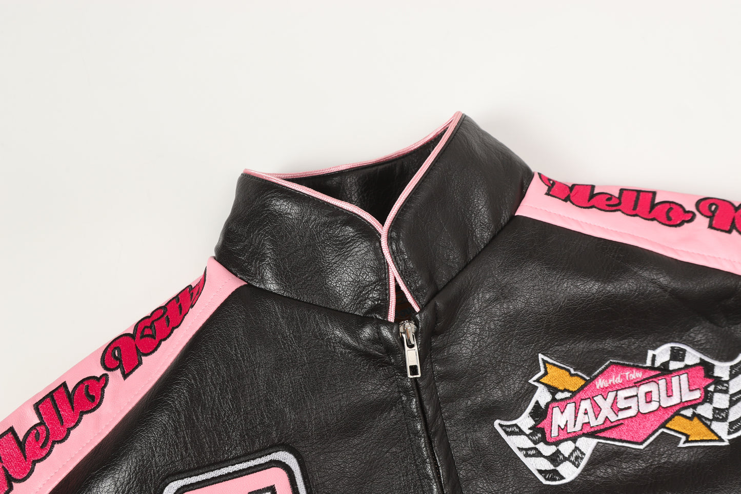 Hellokitty Pink Flame Faux Leather Jacket Oversized Racing Motorcycle Jackets Moto Coats Unisex Trendy Streetwear Jacket