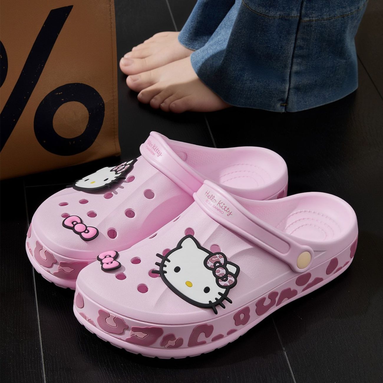 Hello Kitty Leopard-print Clogs Slip on Water Casual Sandal Shoes