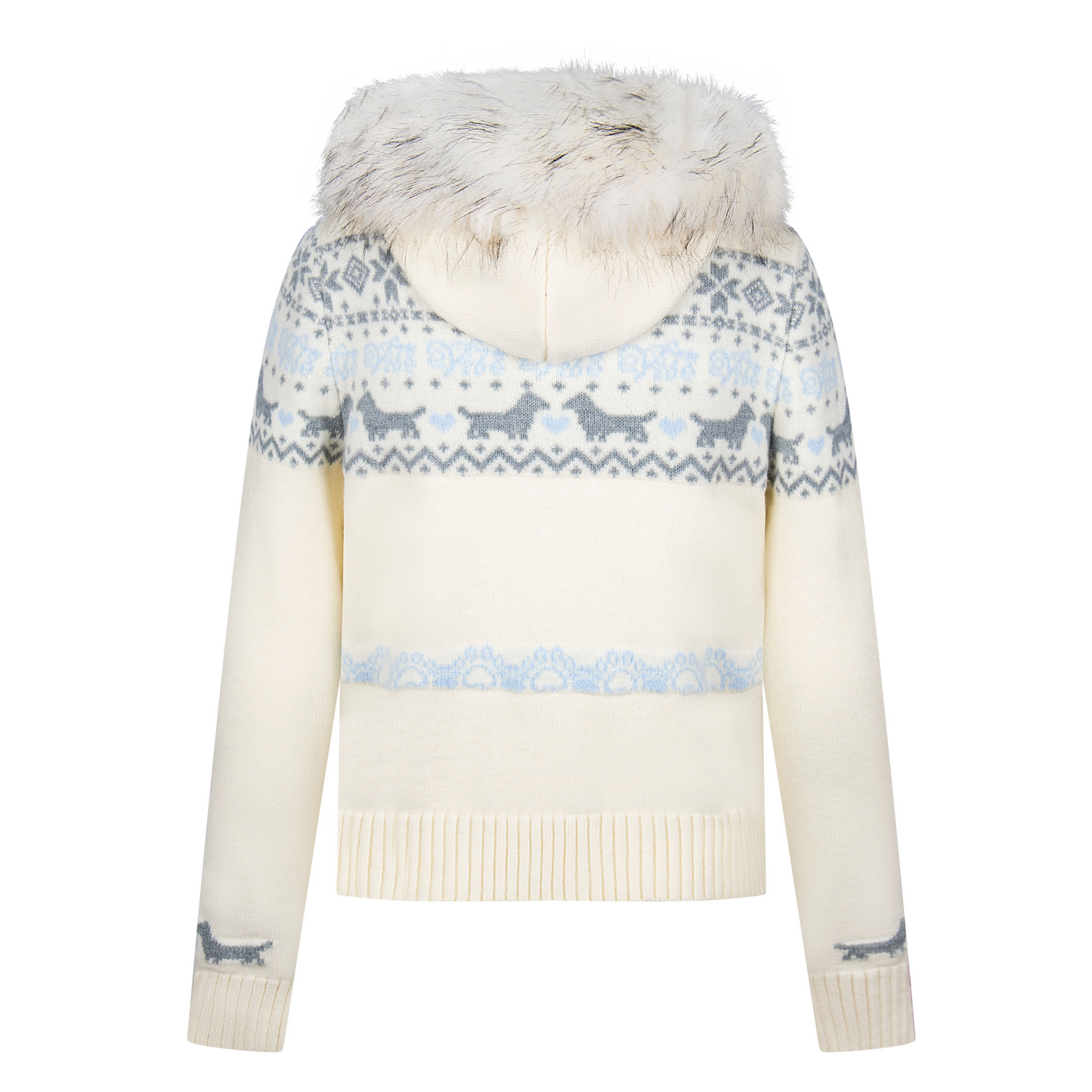 Girly Zip Up Hooded Cardigan Sweater with Fur Hood Jackets Knitted Drop Shoulder Fall Clothes Winter Hoodies Outerwear