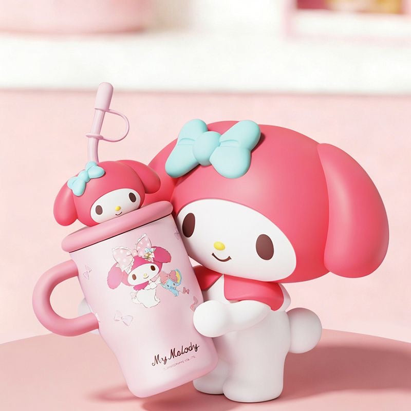 Sanrio Hellokitty 500ml Tumbler with Handle Stainless Steel Insulated Cup with Lid & Straw Water Bottle Cupholder Friendly Women Travel Mug