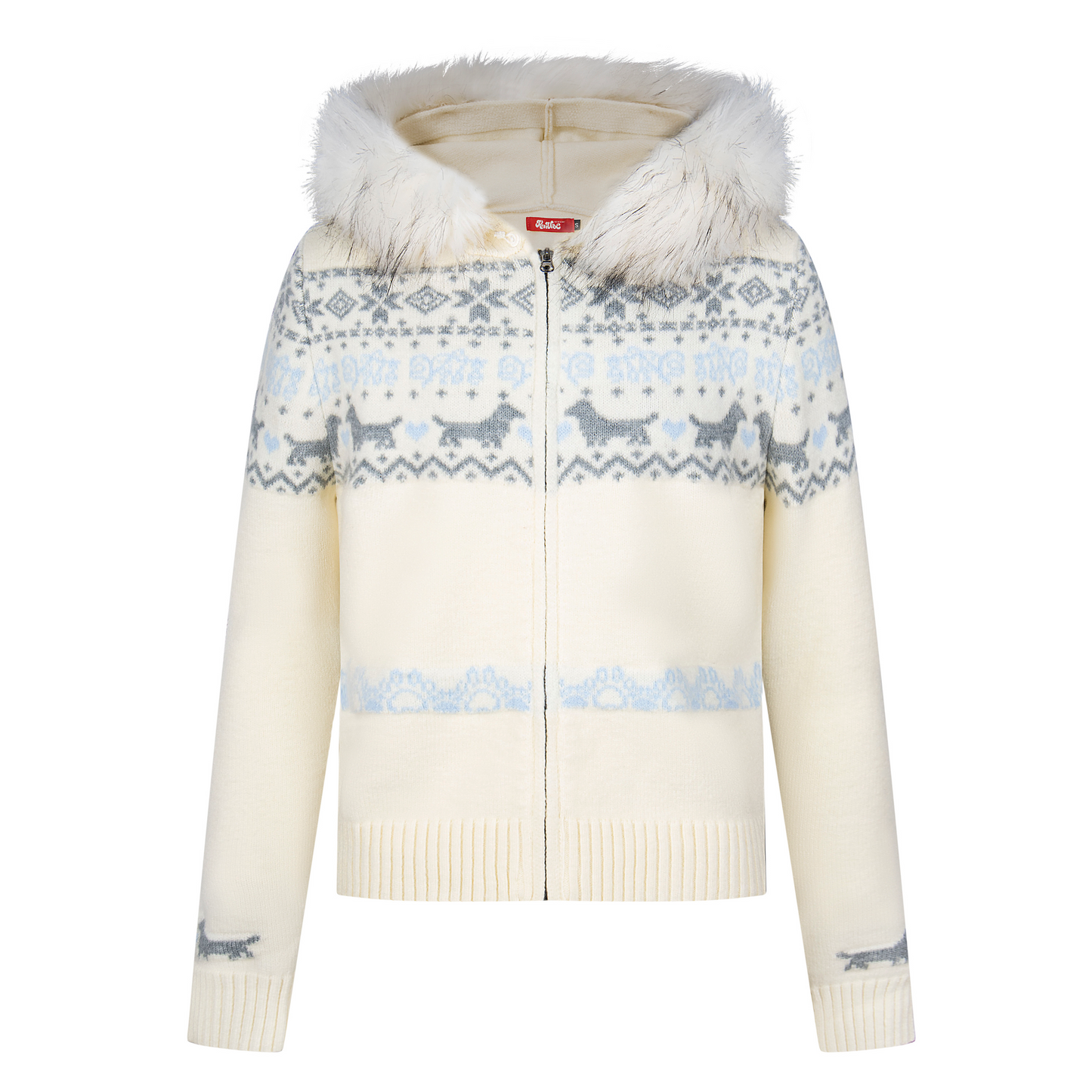 Girly Zip Up Hooded Cardigan Sweater with Fur Hood Jackets Knitted Drop Shoulder Fall Clothes Winter Hoodies Outerwear