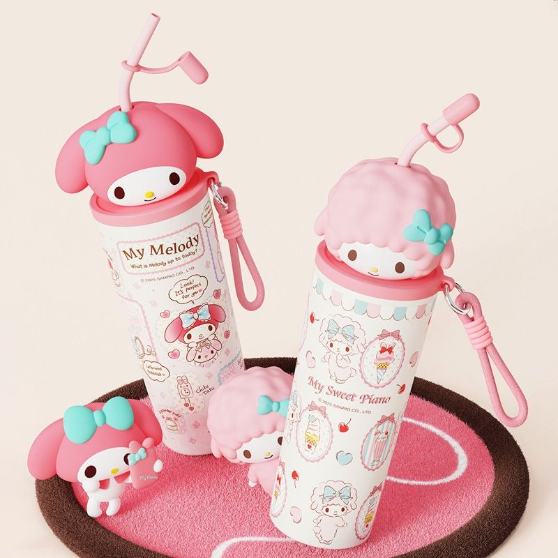 Sanrio Hellokitty 700ml Tumbler Stainless Steel Insulated Cup with Lid & Straw Water Bottle Cupholder Friendly Women Travel Mug