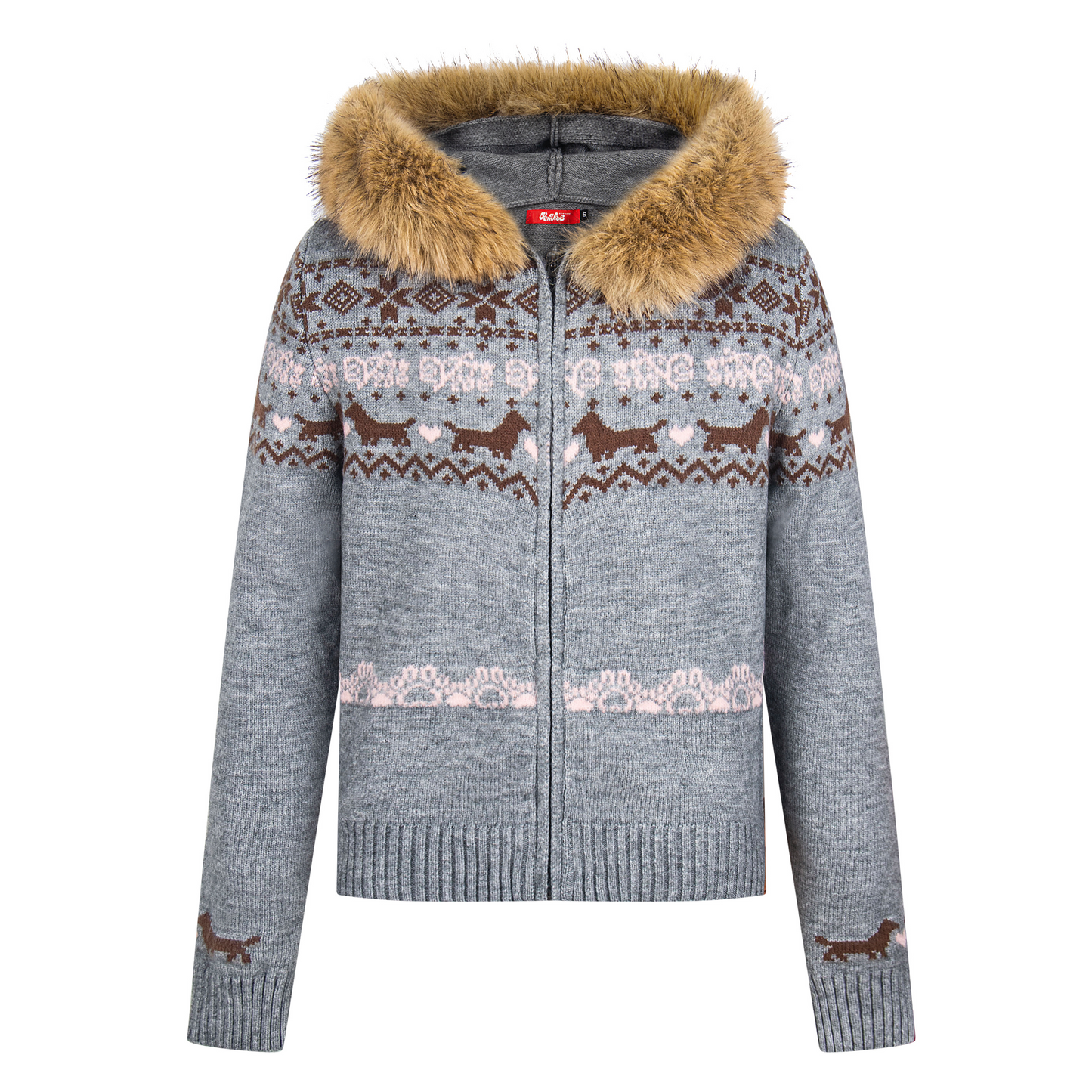 Girly Zip Up Hooded Cardigan Sweater with Fur Hood Jackets Knitted Drop Shoulder Fall Clothes Winter Hoodies Outerwear