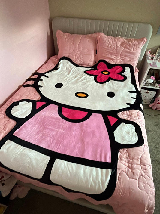 KT Shape Blanket Flannel Throw Blanket Cute Blanket Lightweight Super Soft Cozy for Bed Kids Adult Gift
