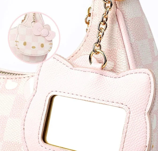 Hellokitty Pink Clutch Tote Handbags With Mirrored Bag Charms Zipper Closure Crossbody Bags Shoulder Purse Handbag for Women
