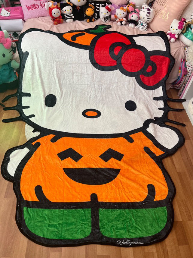 Hellokitty Shape Halloween Skeleton Blanket Flannel Throw Blanket Cute Blanket Lightweight Super Soft Cozy for Bed Kids Adult Gift