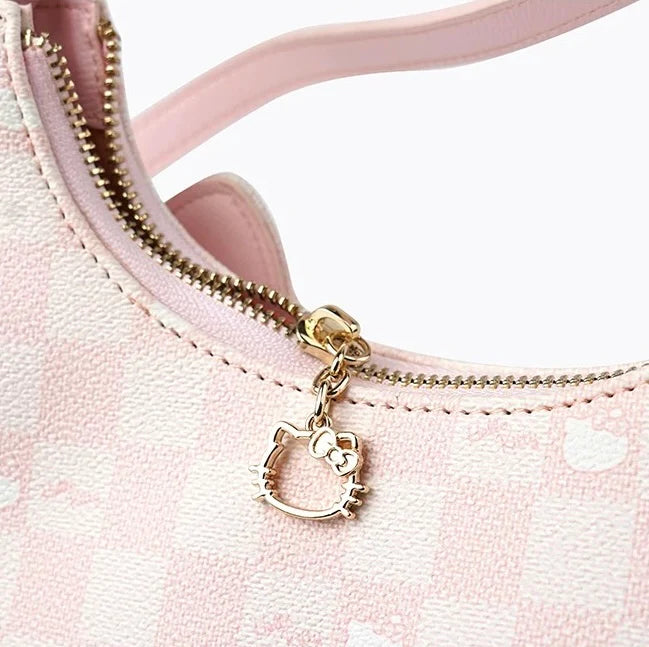 Hellokitty Pink Clutch Tote Handbags With Mirrored Bag Charms Zipper Closure Crossbody Bags Shoulder Purse Handbag for Women