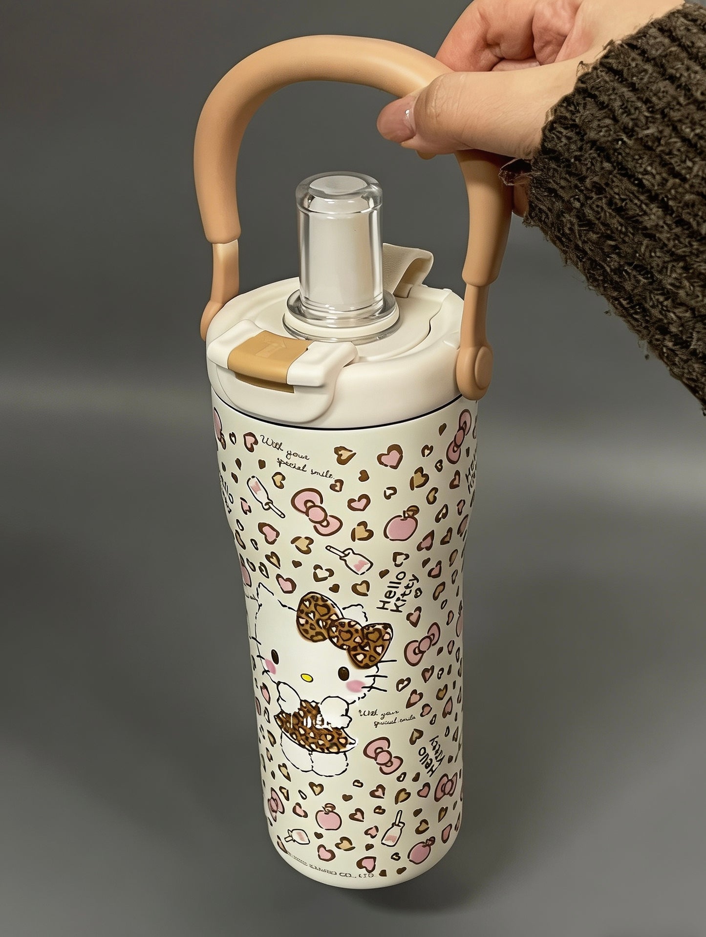 Sanrio Tumbler with Handle Stainless Steel Insulated Cup with Lid Water Bottle Cupholder Friendly Women Travel Mug