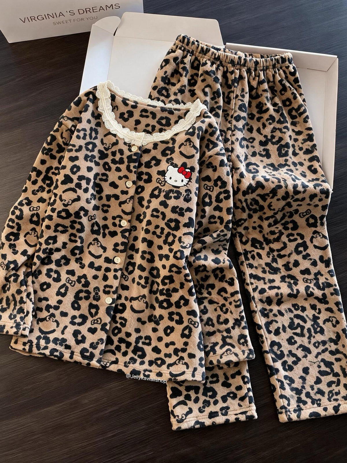 Hello Kitty Brown Leopard Print Loungewear Fleece Pajamas