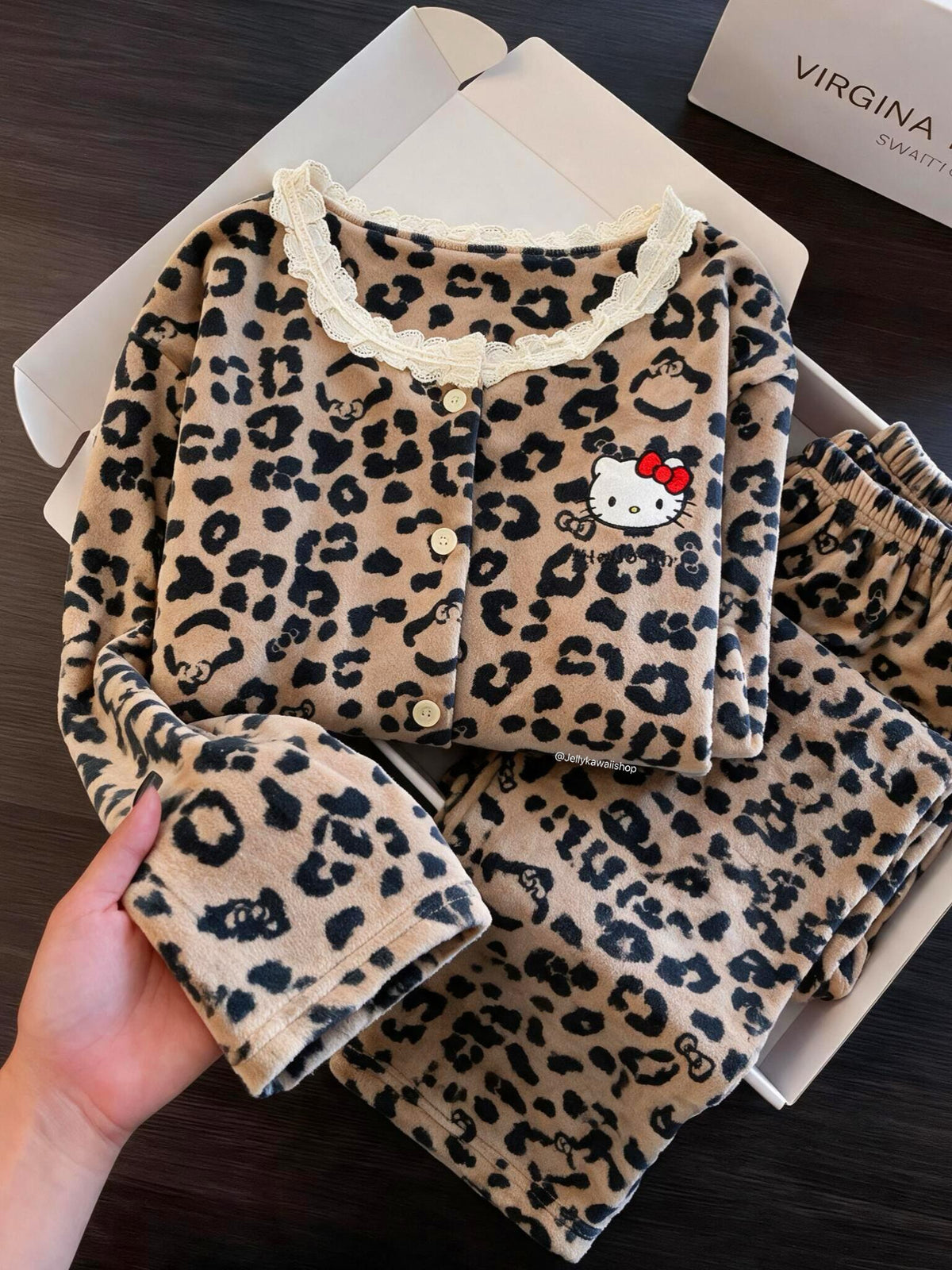 Hello Kitty Brown Leopard Print Loungewear Fleece Pajamas