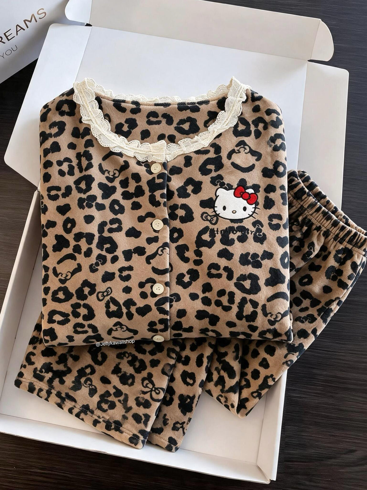 Hello Kitty Brown Leopard Print Loungewear Fleece Pajamas